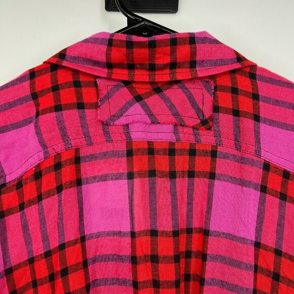 Free People Pacific Dawn Shirt Pink Red Plaid Button Down Wool NWT - Picture 11 of 12